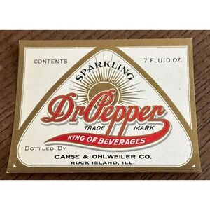 NOS Antique 1910 Dr.‎ Pepper King of Beverages Bottle Label Soda Ephemera